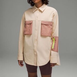 Lululemon womens grid fleece lined snap button hiking shirt 16